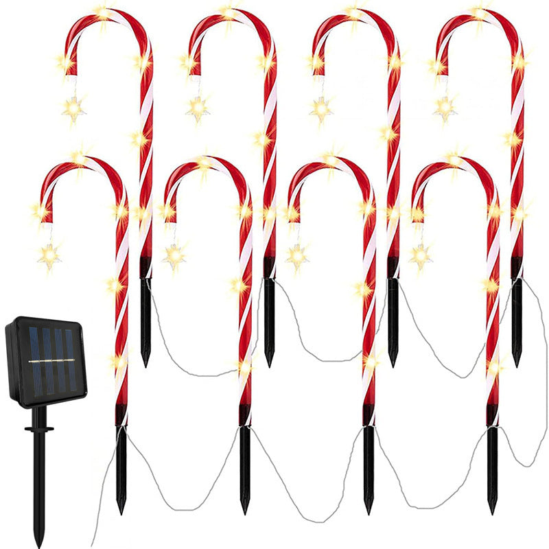 HKM-693139 Solar Powered Christmas Crutch Lights - Decorative Landscape Lamps in Star and Snowflake Designs