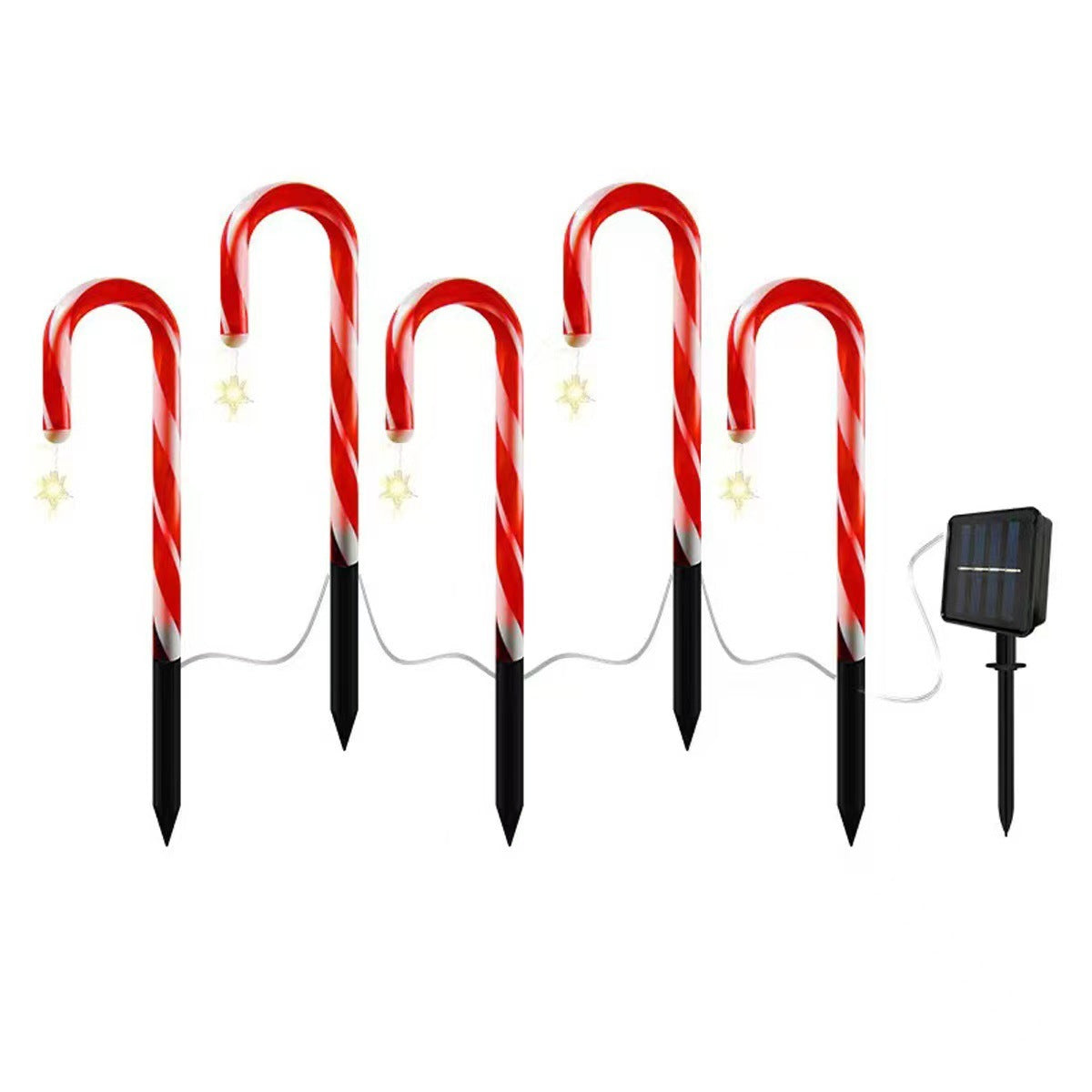 HKM-693139 Solar Powered Christmas Crutch Lights - Decorative Landscape Lamps in Star and Snowflake Designs