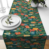 HKM-693331 Linen Insulated Christmas Table Runner with Striped and Plaid Patterns, 33x183CM