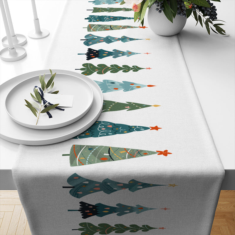 KTX-693331 Linen Insulated Christmas Table Runner with Striped and Plaid Patterns, 33x183CM