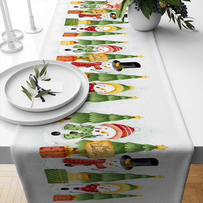KTX-693331 Linen Insulated Christmas Table Runner with Striped and Plaid Patterns, 33x183CM