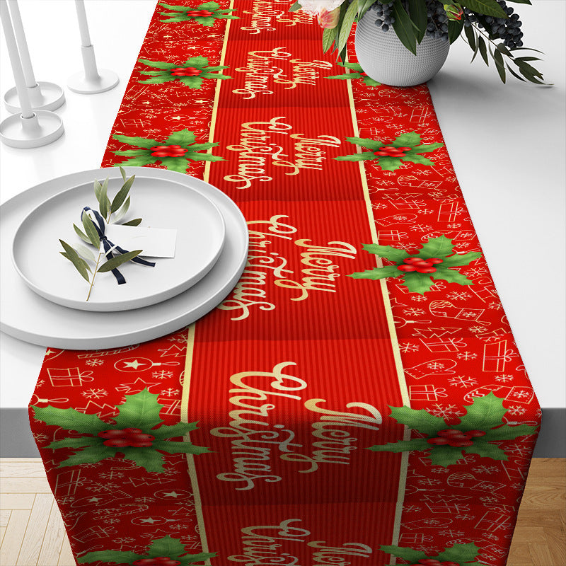 KTX-693331 Linen Insulated Christmas Table Runner with Striped and Plaid Patterns, 33x183CM