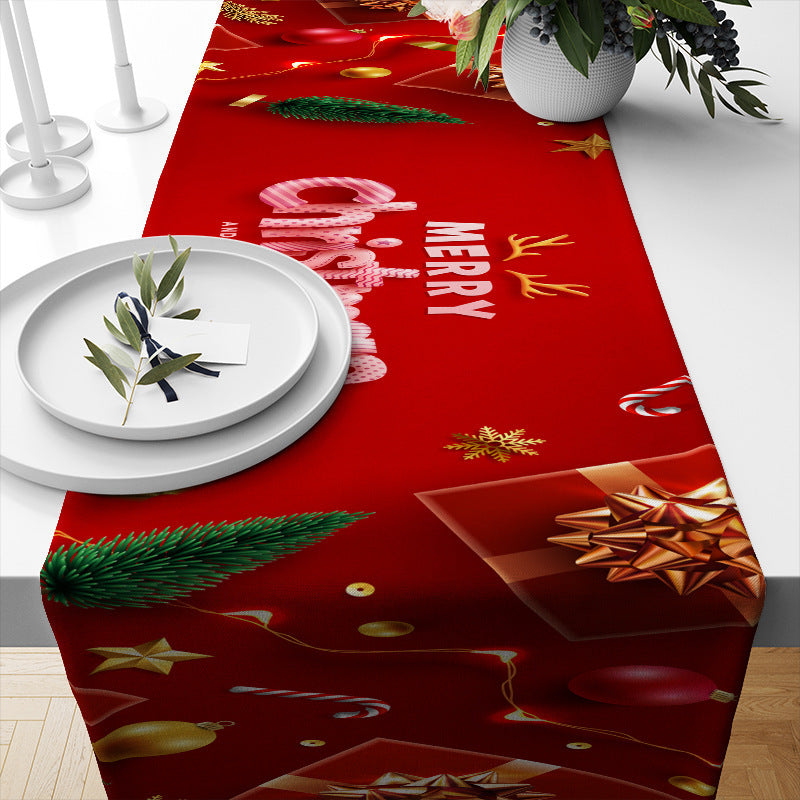 KTX-693331 Linen Insulated Christmas Table Runner with Striped and Plaid Patterns, 33x183CM