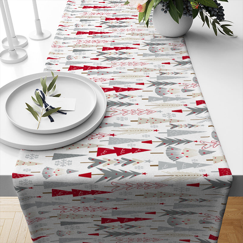 KTX-693331 Linen Insulated Christmas Table Runner with Striped and Plaid Patterns, 33x183CM