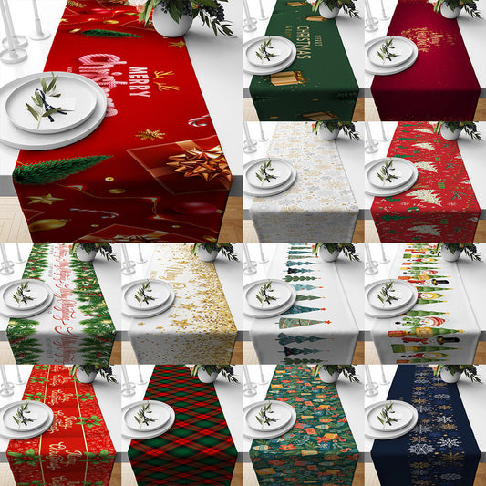 KTX-693331 Linen Insulated Christmas Table Runner with Striped and Plaid Patterns, 33x183CM