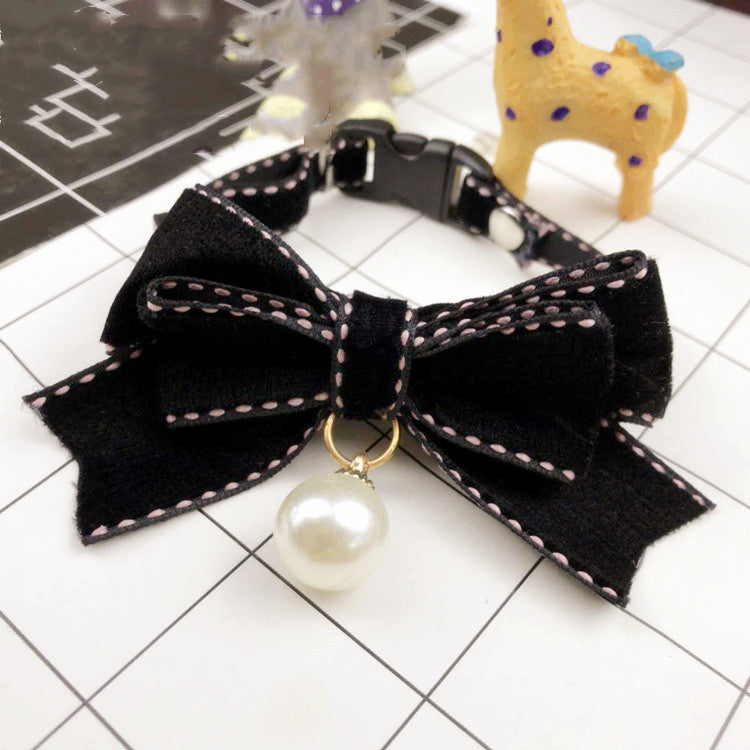 HKM-693395 Elegant Pearl Bow Collar for Cats and Dogs in Various Colors and Sizes
