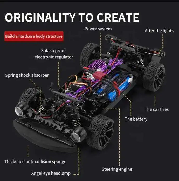 HKM-693523 High-Speed 1/16 Scale 4WD RC Drift Car with LED Lights – Perfect for Kids and Adults