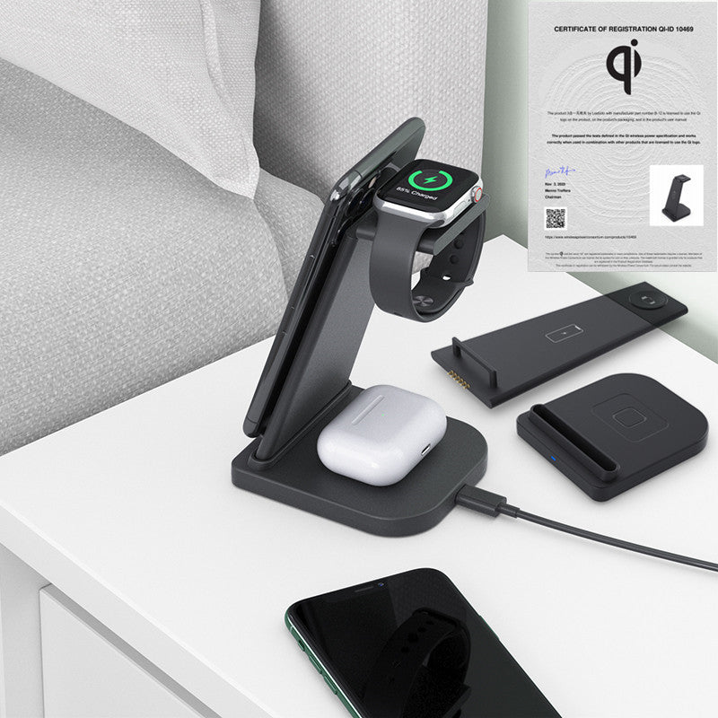 HKM-693587 Wireless Charger for iPhone, Headset, and Watch - 5W to 15W Output, Detachable & Foldable Design