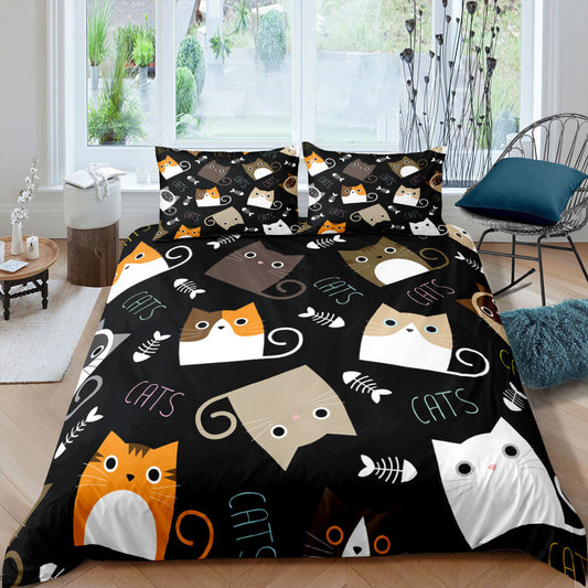 HKM-693843 3D Cartoon Cat Duvet Cover Set - High-Definition Digital Print Bedding, 3-Piece Polyester Collection