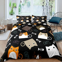 HKM-693843 3D Cartoon Cat Duvet Cover Set - High-Definition Digital Print Bedding, 3-Piece Polyester Collection