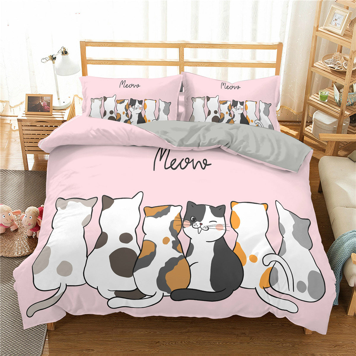 HKM-693843 3D Cartoon Cat Duvet Cover Set - High-Definition Digital Print Bedding, 3-Piece Polyester Collection