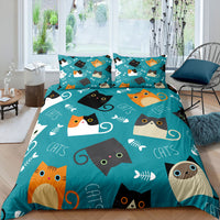 HKM-693843 3D Cartoon Cat Duvet Cover Set - High-Definition Digital Print Bedding, 3-Piece Polyester Collection