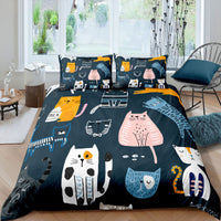HKM-693843 3D Cartoon Cat Duvet Cover Set - High-Definition Digital Print Bedding, 3-Piece Polyester Collection