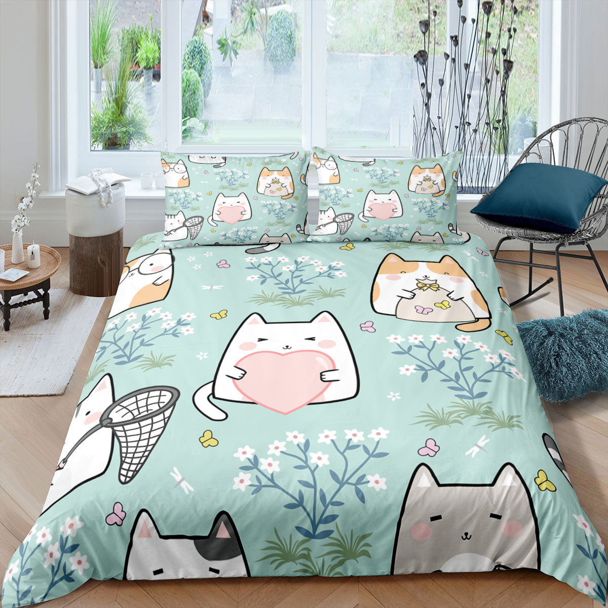 HKM-693843 3D Cartoon Cat Duvet Cover Set - High-Definition Digital Print Bedding, 3-Piece Polyester Collection