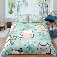 HKM-693843 3D Cartoon Cat Duvet Cover Set - High-Definition Digital Print Bedding, 3-Piece Polyester Collection