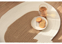 HKM-693907 Cotton Thread Oval Carpet Mat for Living Room, Bedroom, and Porch - Jute and Beige, 65x45cm