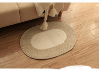 HKM-693907 Cotton Thread Oval Carpet Mat for Living Room, Bedroom, and Porch - Jute and Beige, 65x45cm