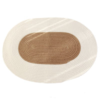HKM-693907 Cotton Thread Oval Carpet Mat for Living Room, Bedroom, and Porch - Jute and Beige, 65x45cm