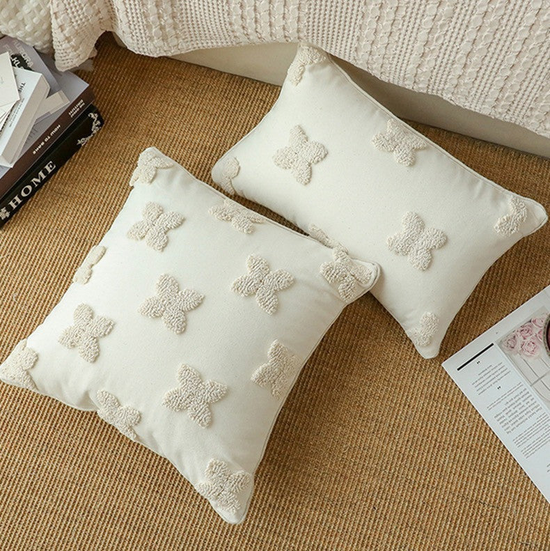 HKM-693971 French Style Four-Leaf Clover Flocking Pillow Cover - Available in Two Sizes
