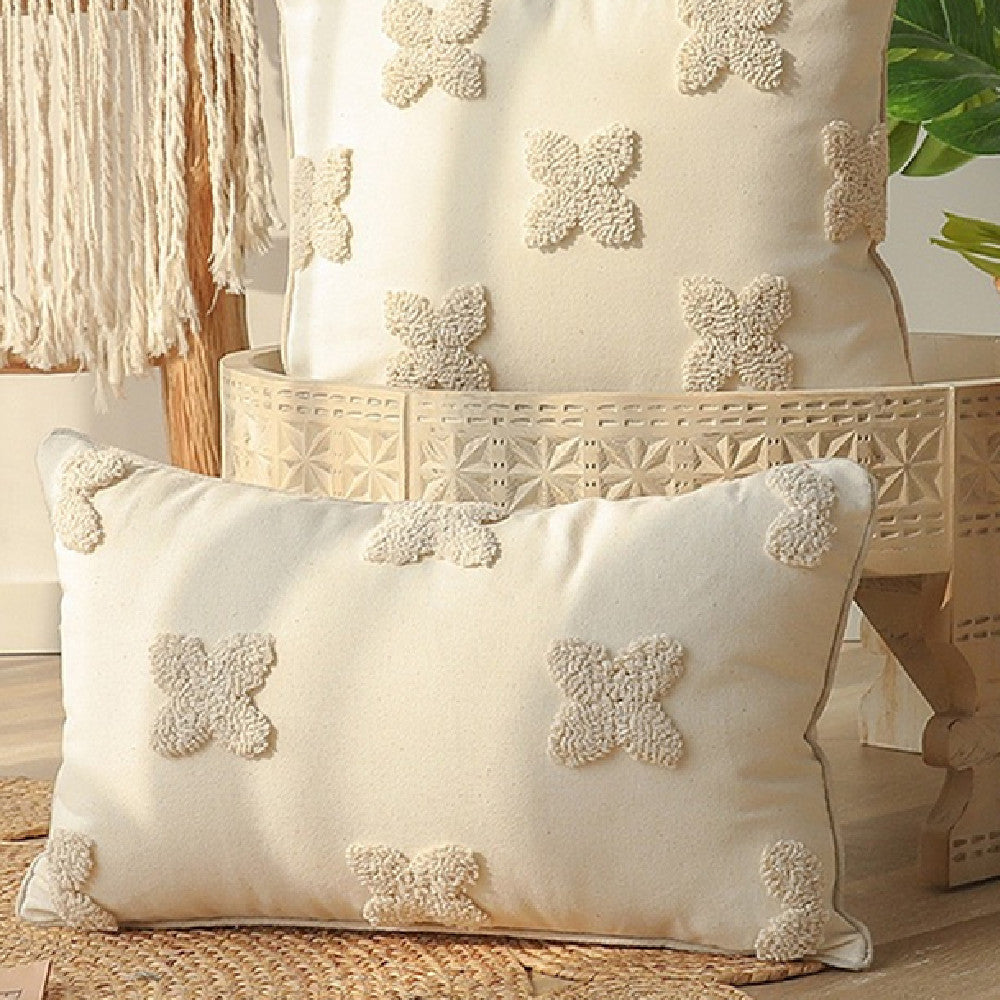 HKM-693971 French Style Four-Leaf Clover Flocking Pillow Cover - Available in Two Sizes