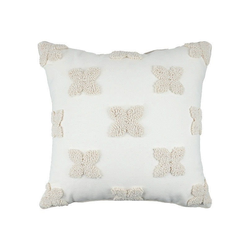 HKM-693971 French Style Four-Leaf Clover Flocking Pillow Cover - Available in Two Sizes