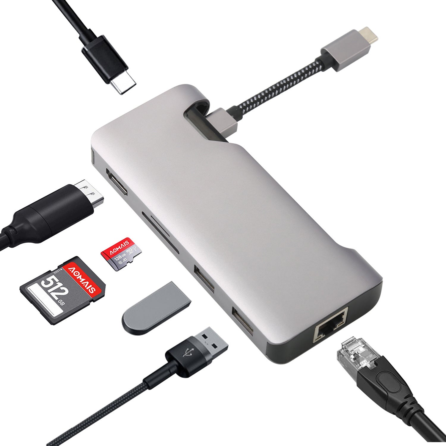 HKM-694035 7-in-1 USB-C Hub with HDMI Output, Ethernet Port, USB 3.0, SD & TF Card Reader, 60W Power Delivery