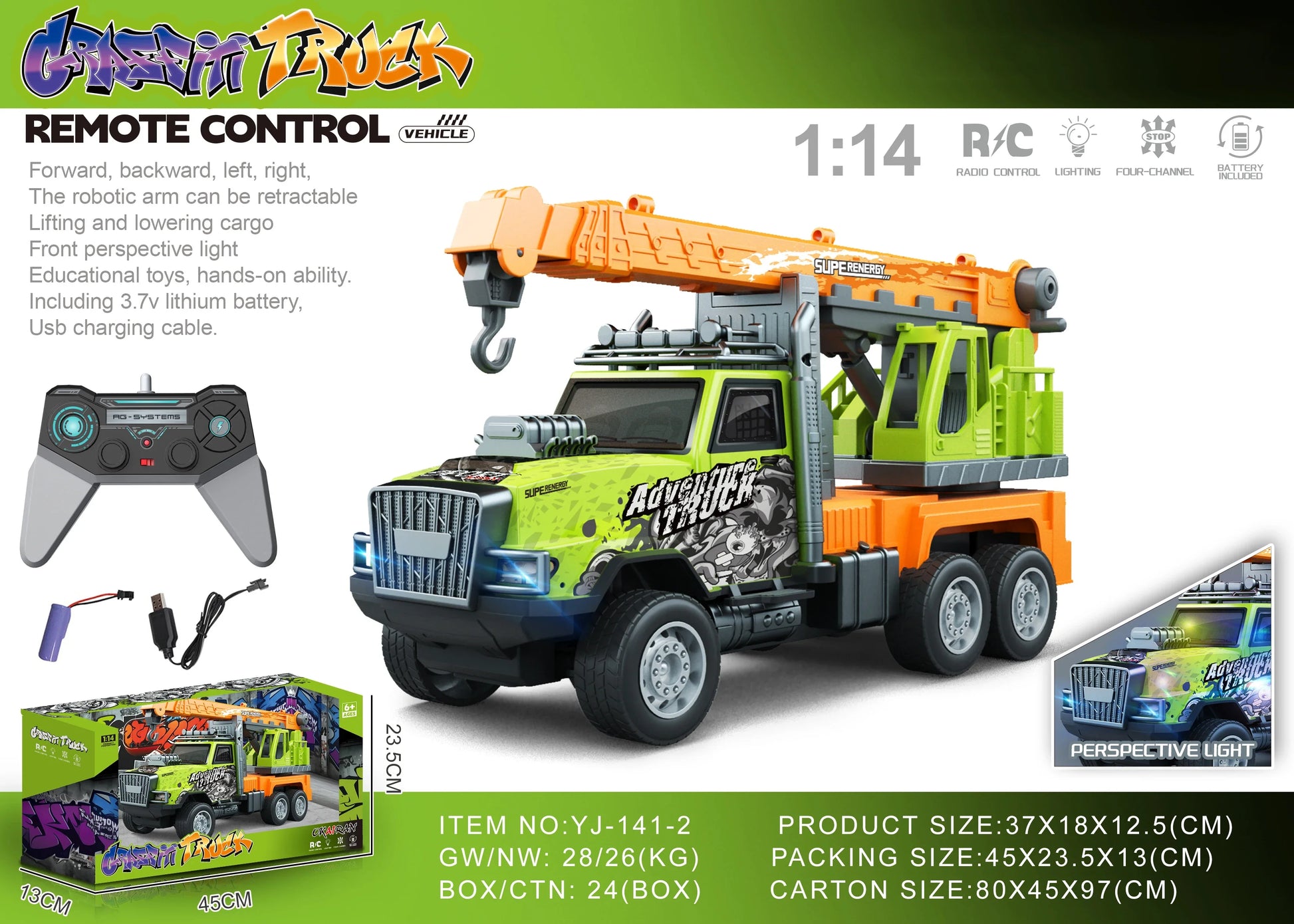 HKM-694099 1/14 Remote Control Dump Truck with Sound and Light - Electric Engineering Vehicle Toy for Kids