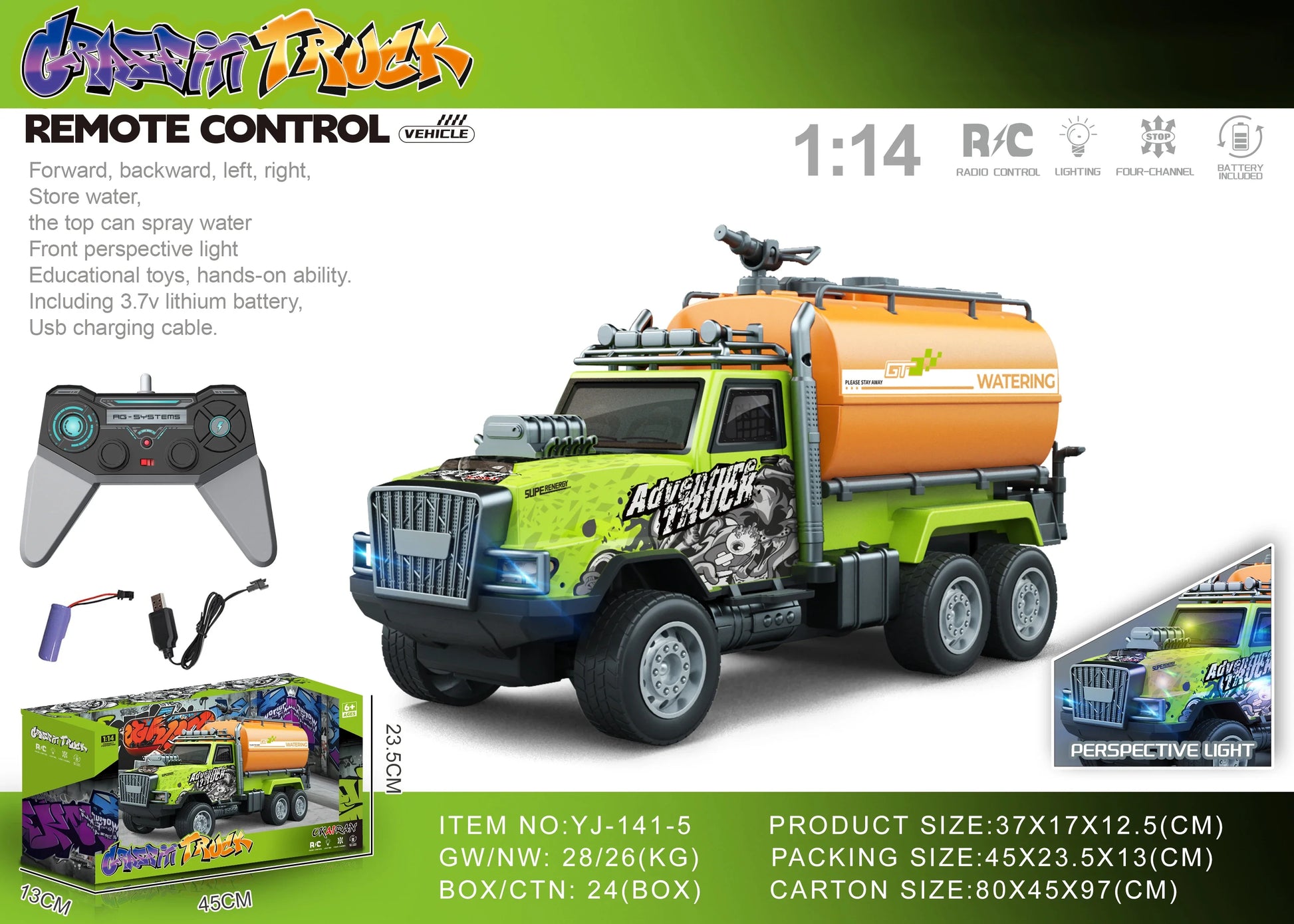 HKM-694099 1/14 Remote Control Dump Truck with Sound and Light - Electric Engineering Vehicle Toy for Kids