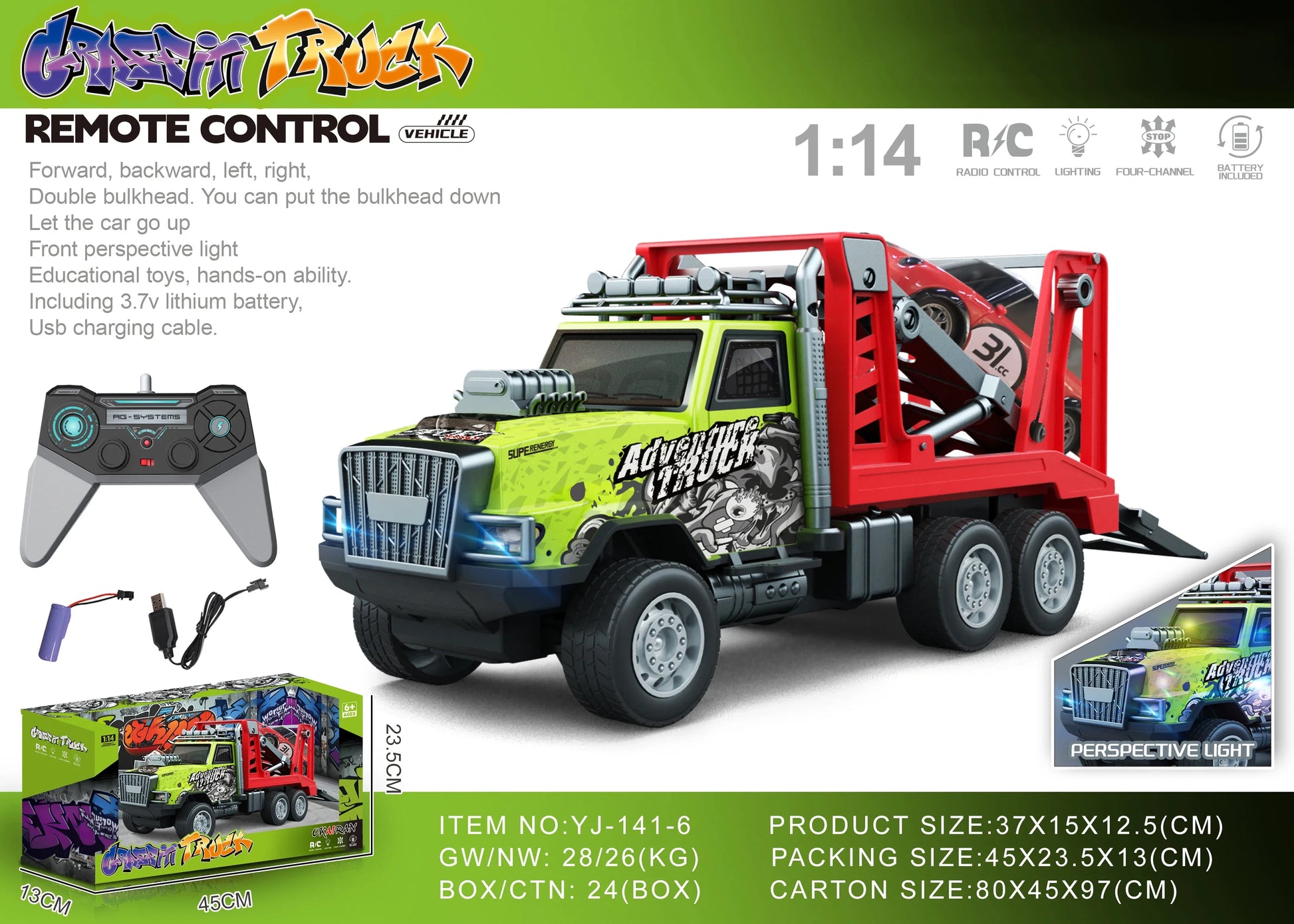 HKM-694099 1/14 Remote Control Dump Truck with Sound and Light - Electric Engineering Vehicle Toy for Kids