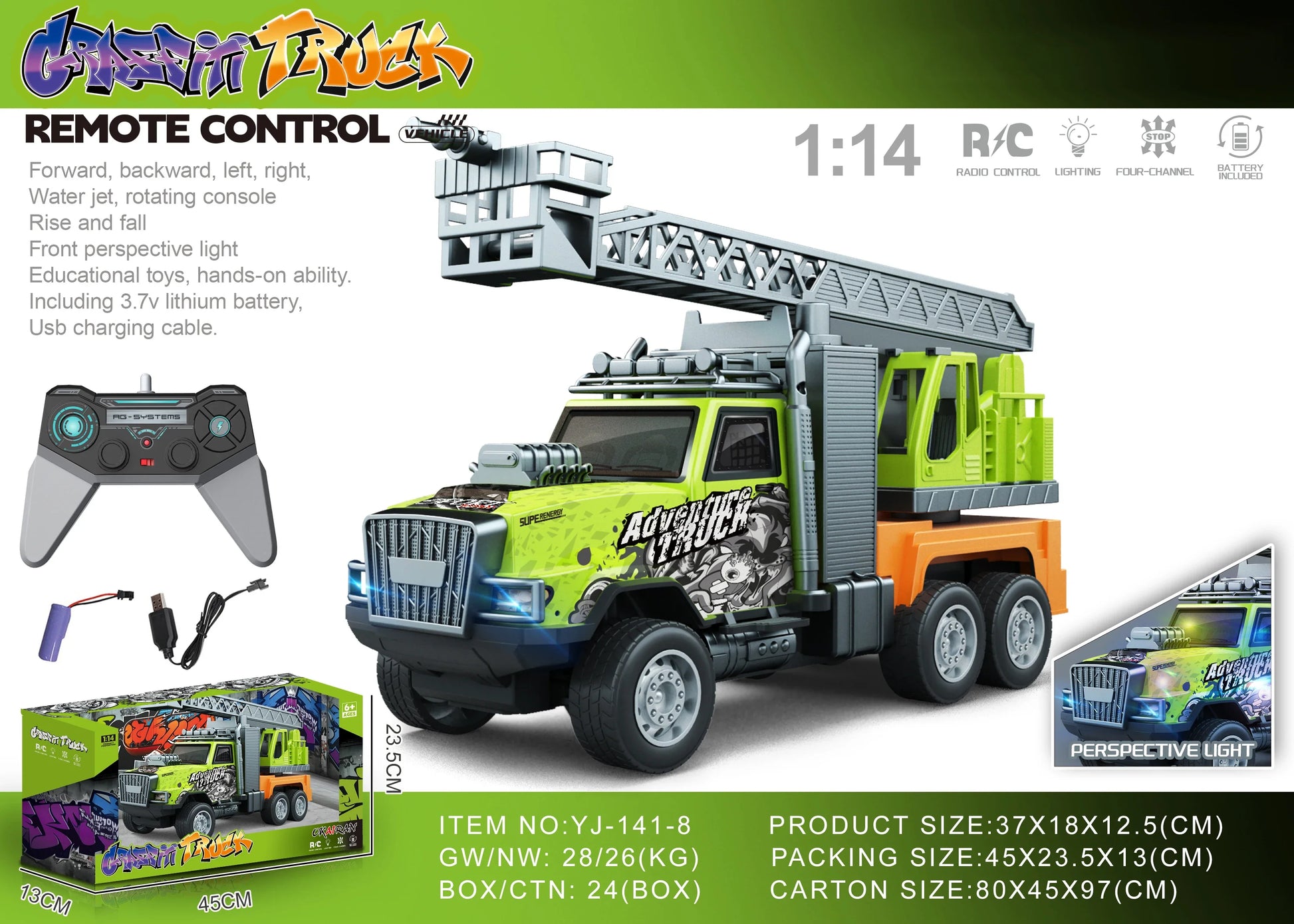 HKM-694099 1/14 Remote Control Dump Truck with Sound and Light - Electric Engineering Vehicle Toy for Kids