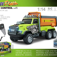HKM-694099 1/14 Remote Control Dump Truck with Sound and Light - Electric Engineering Vehicle Toy for Kids