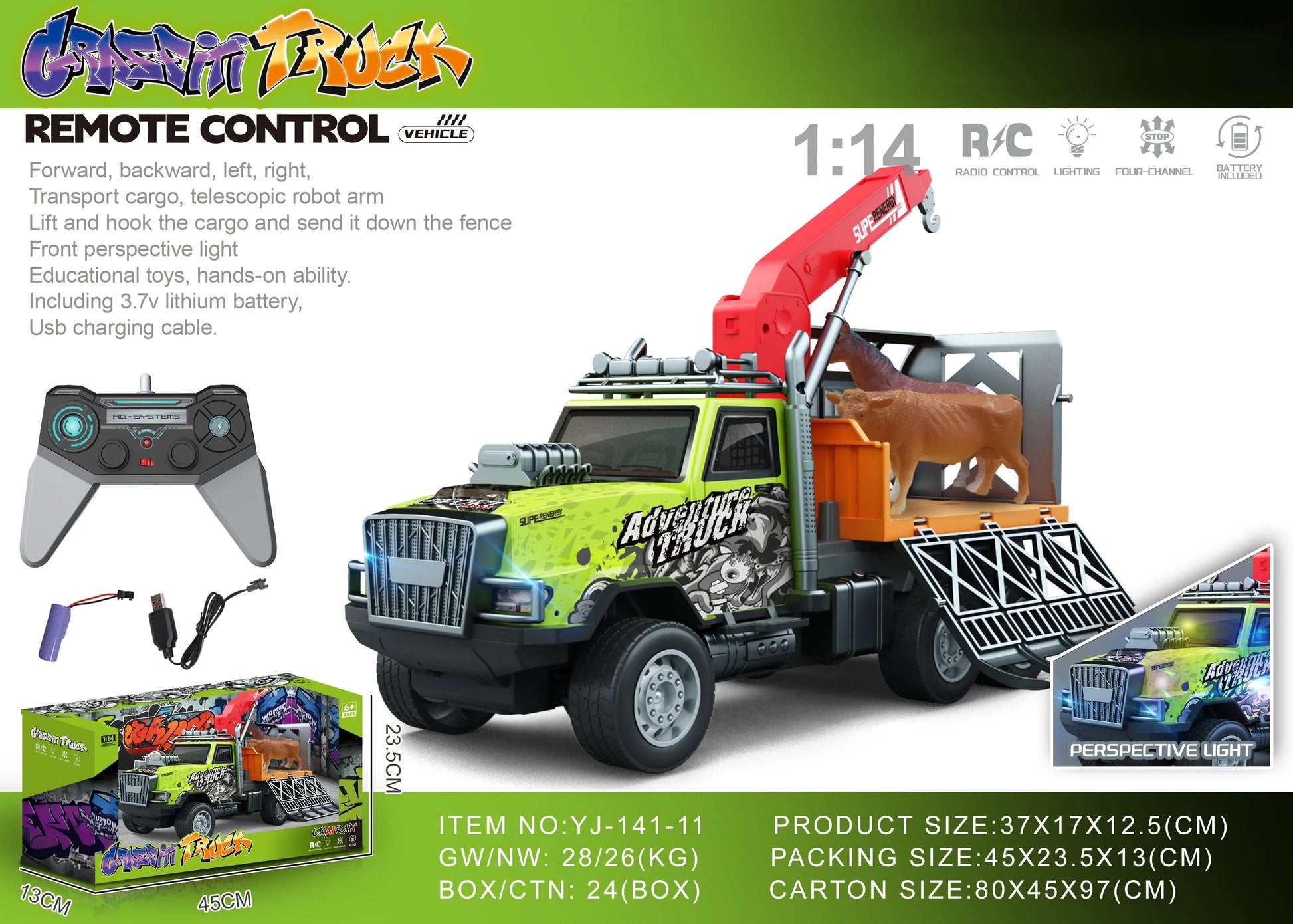 HKM-694099 1/14 Remote Control Dump Truck with Sound and Light - Electric Engineering Vehicle Toy for Kids
