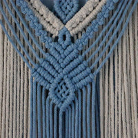HKM-694611 Hand-Woven Cotton Rope Tapestry with Tassel Ornaments - Modern Blue and White Wall Decoration (38x114CM)