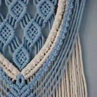 HKM-694611 Hand-Woven Cotton Rope Tapestry with Tassel Ornaments - Modern Blue and White Wall Decoration (38x114CM)