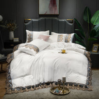 HKM-694675 Washed Silk Embroidered Lace Edge Bedding Set - Romantic Fabric, Multiple Patterns Available