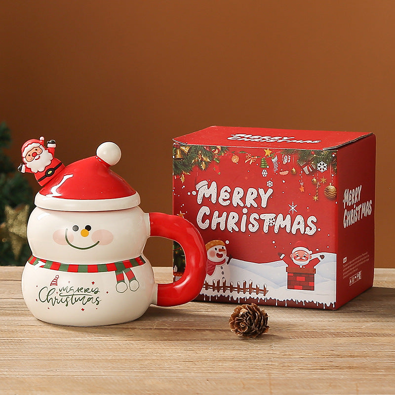 HKM-694803 Christmas Ceramic Snowman Water Cup - Large Capacity 400ml, Gift Boxed