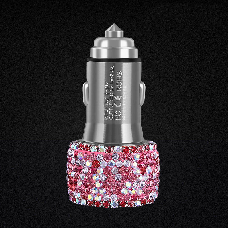 HKM-694867 Dual USB Car Charger with Emergency Safety Hammer - Fast Charging for Mobile Phones and Tablets, Compatible with All USB Devices