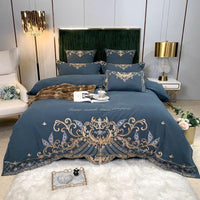 HKM-694995 Luxury Four-Piece Cotton Bed Linen Set with Silk Embroidery, Available in Multiple Sizes