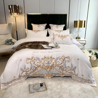 HKM-694995 Luxury Four-Piece Cotton Bed Linen Set with Silk Embroidery, Available in Multiple Sizes