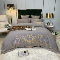 HKM-694995 Luxury Four-Piece Cotton Bed Linen Set with Silk Embroidery, Available in Multiple Sizes