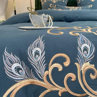 HKM-694995 Luxury Four-Piece Cotton Bed Linen Set with Silk Embroidery, Available in Multiple Sizes
