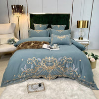 HKM-694995 Luxury Four-Piece Cotton Bed Linen Set with Silk Embroidery, Available in Multiple Sizes
