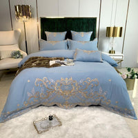 HKM-694995 Luxury Four-Piece Cotton Bed Linen Set with Silk Embroidery, Available in Multiple Sizes