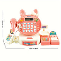 HKM-695507 Kids Electronic Cash Register Toy Set - Pink Supermarket Shopping Playset for Ages 2 to 13