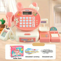 HKM-695507 Kids Electronic Cash Register Toy Set - Pink Supermarket Shopping Playset for Ages 2 to 13
