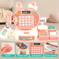 HKM-695507 Kids Electronic Cash Register Toy Set - Pink Supermarket Shopping Playset for Ages 2 to 13
