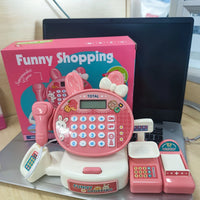 HKM-695507 Kids Electronic Cash Register Toy Set - Pink Supermarket Shopping Playset for Ages 2 to 13