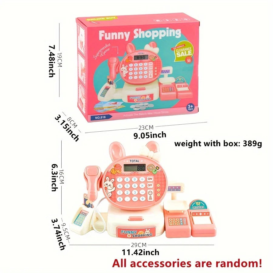 HKM-695507 Kids Electronic Cash Register Toy Set - Pink Supermarket Shopping Playset for Ages 2 to 13