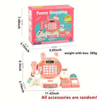 HKM-695507 Kids Electronic Cash Register Toy Set - Pink Supermarket Shopping Playset for Ages 2 to 13