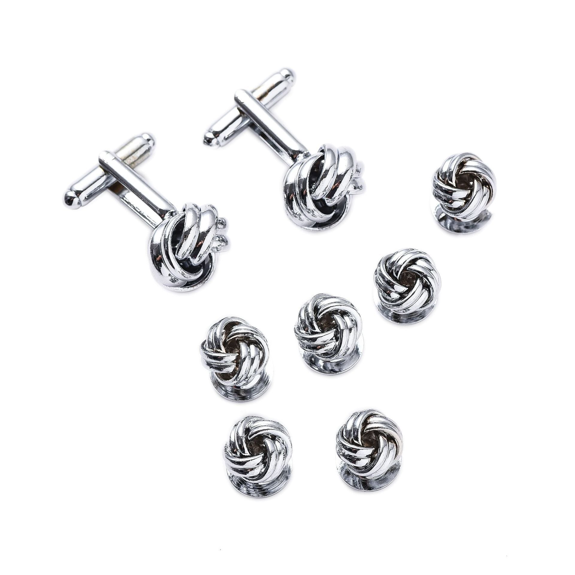 HKM-695507 Men's 8-Piece Cufflinks Set with Round Drip Shell Designs in White, Blue, Black, and Gold-Plated Finishes